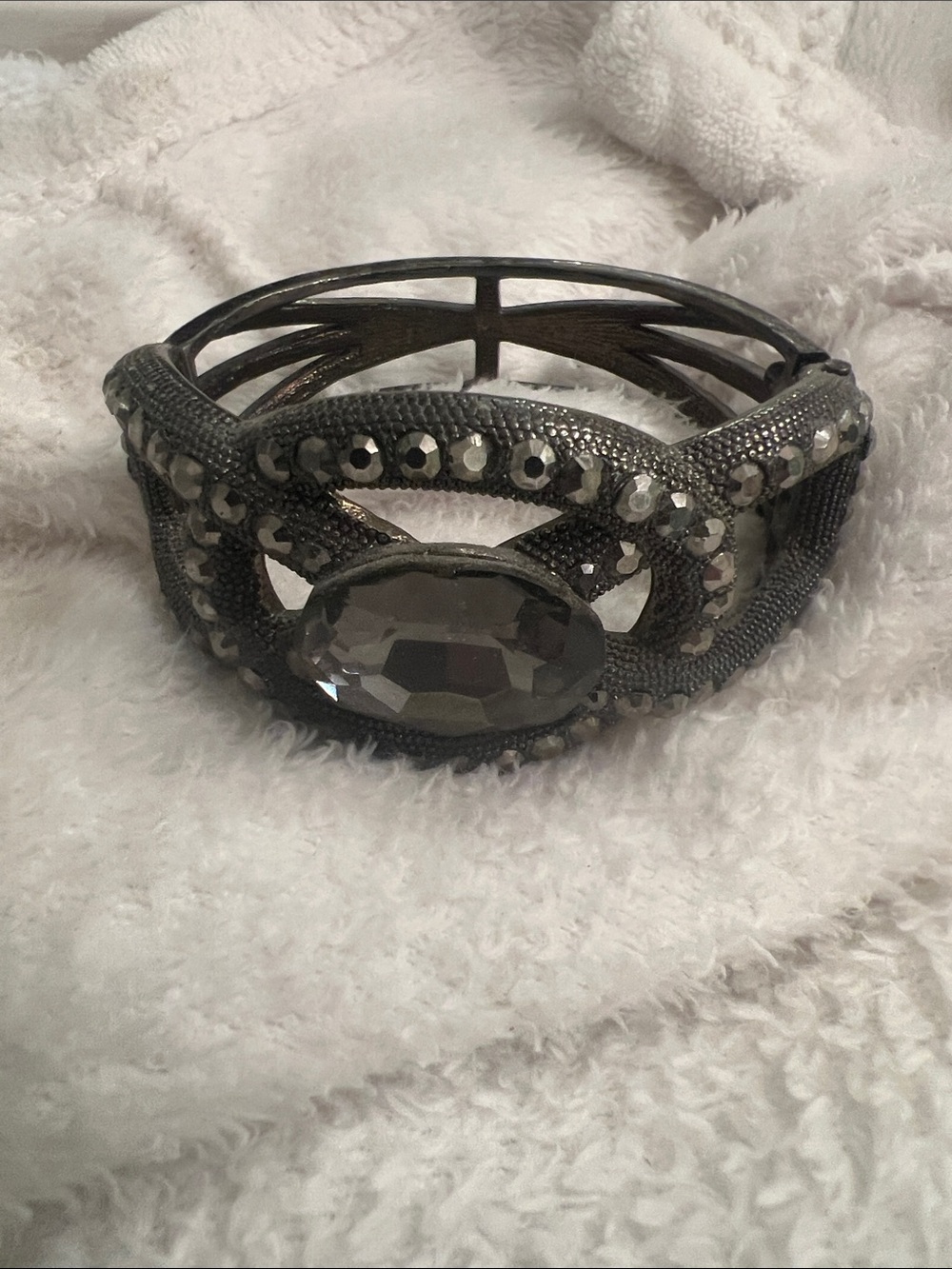 Sparkling Gunmetal Crystal Statement Bangle Bracelet